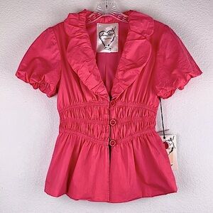 LNWT Lovestitch Coral Puff Sleeve Ruched‎ Waist Peplum Jacket